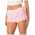 thumbnail image 3 of YMNXA Womens Skirt High Waist Solid Color Lace Trim Layered Fashion Mini Skirt For Casual Wear And Party Red L, 3 of 3