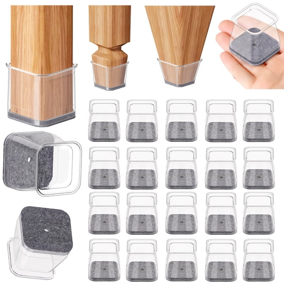 24 Pcs Chair Leg Floor Protectors Square, Large Silicone Felt Furniture Leg Pads Caps Covers for Hardwood Floors