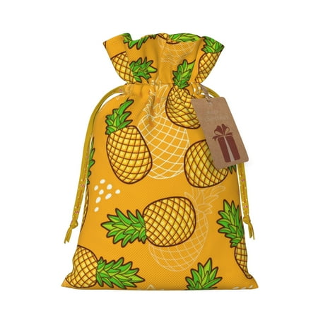 ZICANCN Christmas Gift Bags, Tropical Fruit Pineapple Background Reusable Fabric Drawstring Storage Bags with Drawstring, Medium Size