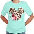 thumbnail image 2 of Women Teen Leopard Print Mickey Ears with Flowers Shirt Floral Adult Women Ladies Boho Character Tshirt (Mint, 4X Large), 2 of 5