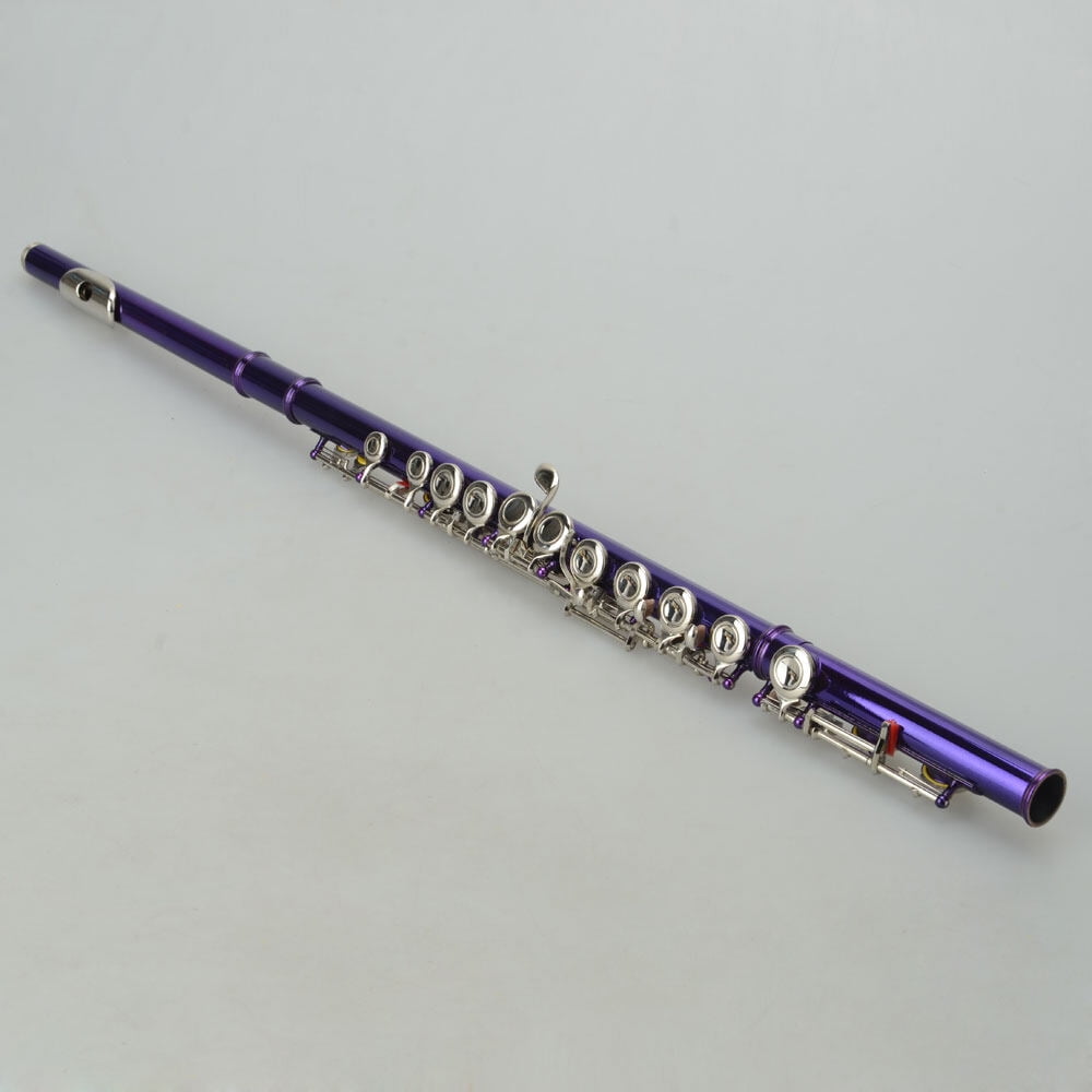 Kaireey Cupronickel C Concert Band Flute, 16 Closed Holes, Purple, with Case, Cleaning Rod and Accessories
