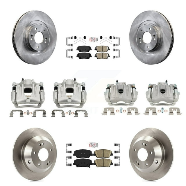 Transit Auto Front Rear Disc Brake Caliper Rotors and Ceramic Pads Kit (10Pc) for Car 2014-2015 Kia Sorento Limited with 3.3L with Red Painted Calipers KC8-103117N