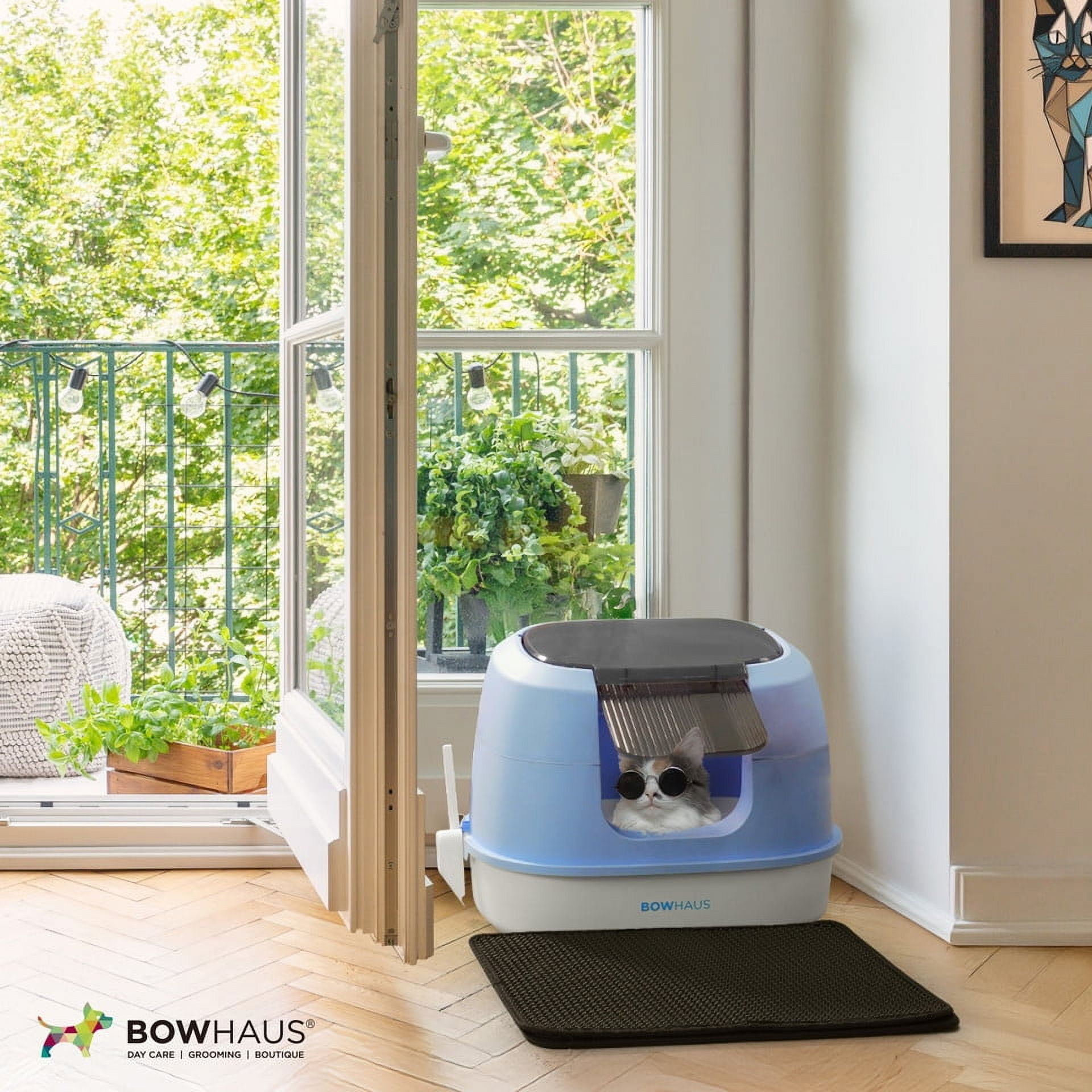 CAPHAUS 3-in-1 Detachable Cat Litter Box w/ Lid, Large Anti-Leakage Cat Toilet with Scoop, Cat Mat & Odor Fitter, Plastic Cat Box for All Sizes of Cats, Dark Grey