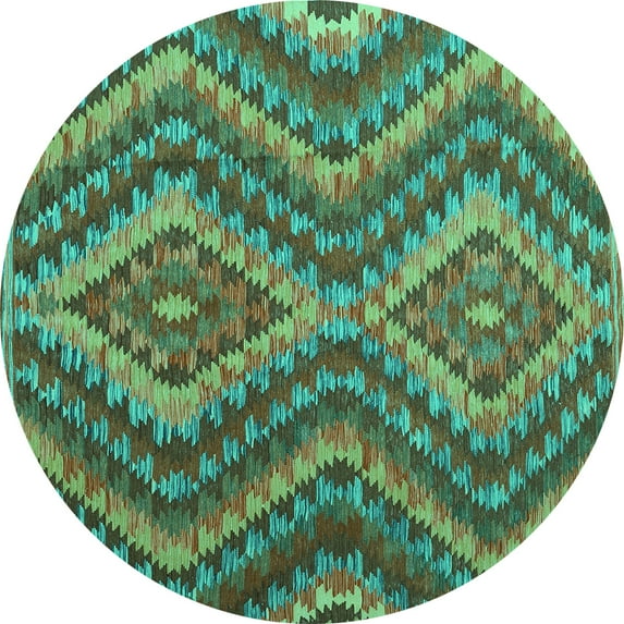 Ahgly Company Machine Washable Indoor Round Southwestern Turquoise Blue Country Area Rugs, 7' Round