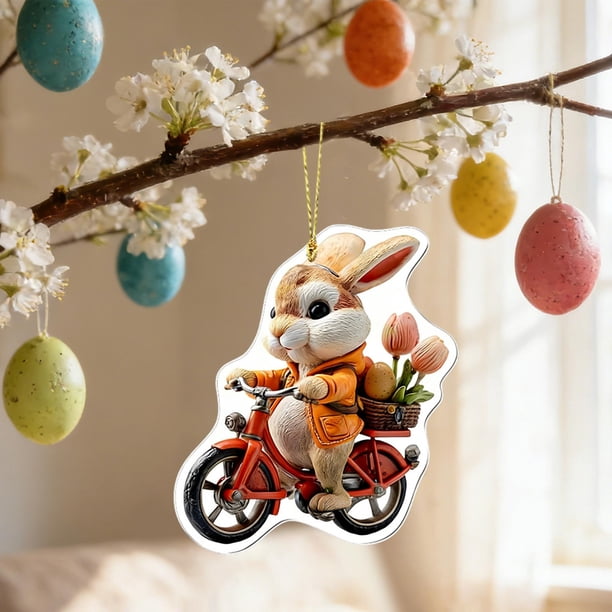 Uuiauoio Easter Decorations Acrylic Hanging Ornaments Bunny Flower Garland Designs Crafts Mini Rabbit Hanging Pendants for Easter Theme Decoration Supplies