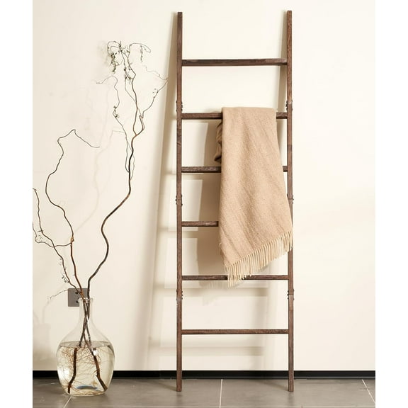 Blanket Ladder for The Living Room 6-Tier, Wooden Decorative Quilt Holder for Bed Room, Wall-Leaning Wood Towel Rack for BathroomRustic Farmhouse Ladders for Display. (Washed Brown)