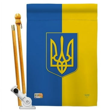 Breeze Decor BD-CY-HS-108192-IP-BO-D-US14-BD 28 x 40 in. Ukraine Flags of the World Nationality Impressions Decorative Vertical Double Sided House Flag Set with Pole Bracket & Hardware