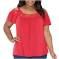 thumbnail image 2 of OSFVNOXV Summer Tops for Women 2025 Plus Size Off Shoulder Lace T-Shirt New Trendy Solid Color Loose Fit Crewneck Pullover Blouse Clearance, 2 of 6