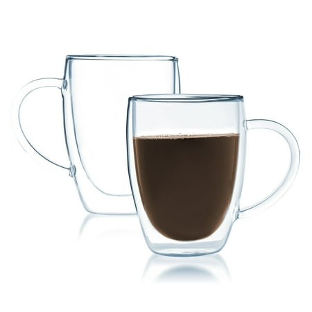 - Bistro Mug with Handle from JavaFly, Double Walled Thermo Glass Cup, Set of 2 - 12oz
