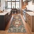 thumbnail image 5 of Washable Runner Rug, 3x8 Non-Slip Boho Vintage Hallway Rug with Rubber Backing, Low Pile Faux Wool Distressed Carpet Runner for Bedroom, Kitchen, Laundry, Entrance, 5 of 5