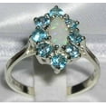 thumbnail image 3 of LBG British Made 18k White Gold Opal & Blue Topaz ring Womens Statement Ring - 33 size options - Size 11.75, 3 of 6