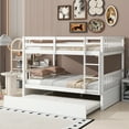 thumbnail image 6 of Bellemave Full Over Full Solid Rubber Wood Bunk Bed with Trundle and Ladder Convertible into 2 Full Size Beds with Headboard and Footboard 2 Full Bunk Bed with Twin Trundle, White, 6 of 11