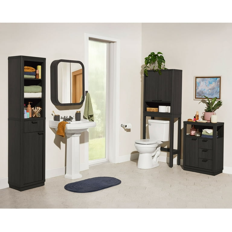 Beautiful Fluted Over-The-Toilet Storage Cabinet, Rich Black