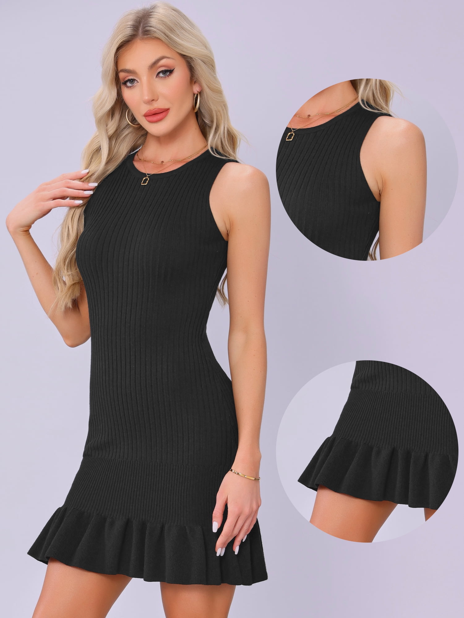 DARING DIVA Ruffle Ribbed Sleeveless Knit Bodycon Tank Mini Dress XL Black
