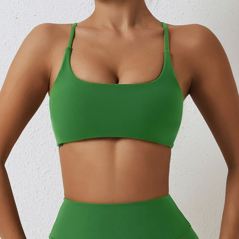 Entyinea Strappy Sports Bra for Women Scoop Neck Padded Low Impact Workout  Yoga Bra Green XL 