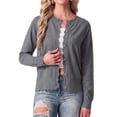 thumbnail image 4 of JWD Women's Long-Sleeved Crew Neck Scallop Edge Buttoned Cropped Cardigan Knitted Sweater, 4 of 7