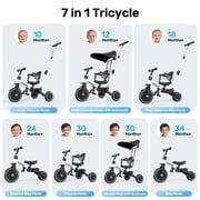JoyStone 7 in 1 Foldable Tricycle for Toddlers with Adjustable Canopy, Detachable Backrest, Adjustable Seat and Handle and Parental Control Handle, Balance Bike for 1-4 Year Old Boys and Girls, White