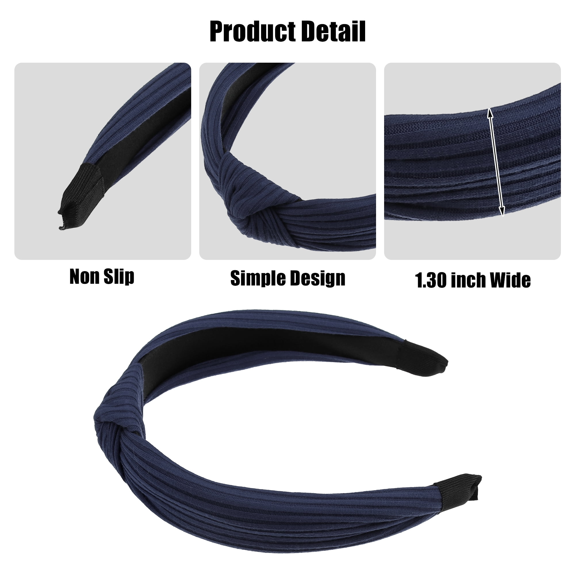 Unique Bargains Textured Cotton Knot Headband Soft Hairband for Women 1.3 Inch Wide Navy Blue