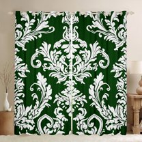 Manfei Hippie Western Damask Curtains Pack of 2 (42x84 Each), Green Western Mandala Fashion Curtains Blackout, Retro Tribal Theme Bedroom Curtains, Window Curtains Bedroom Decor