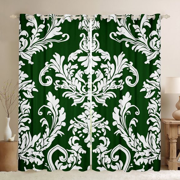Manfei Hippie Western Damask Curtains Pack of 2 (42x84 Each), Green Western Mandala Fashion Curtains Blackout, Retro Tribal Theme Bedroom Curtains, Window Curtains Bedroom Decor