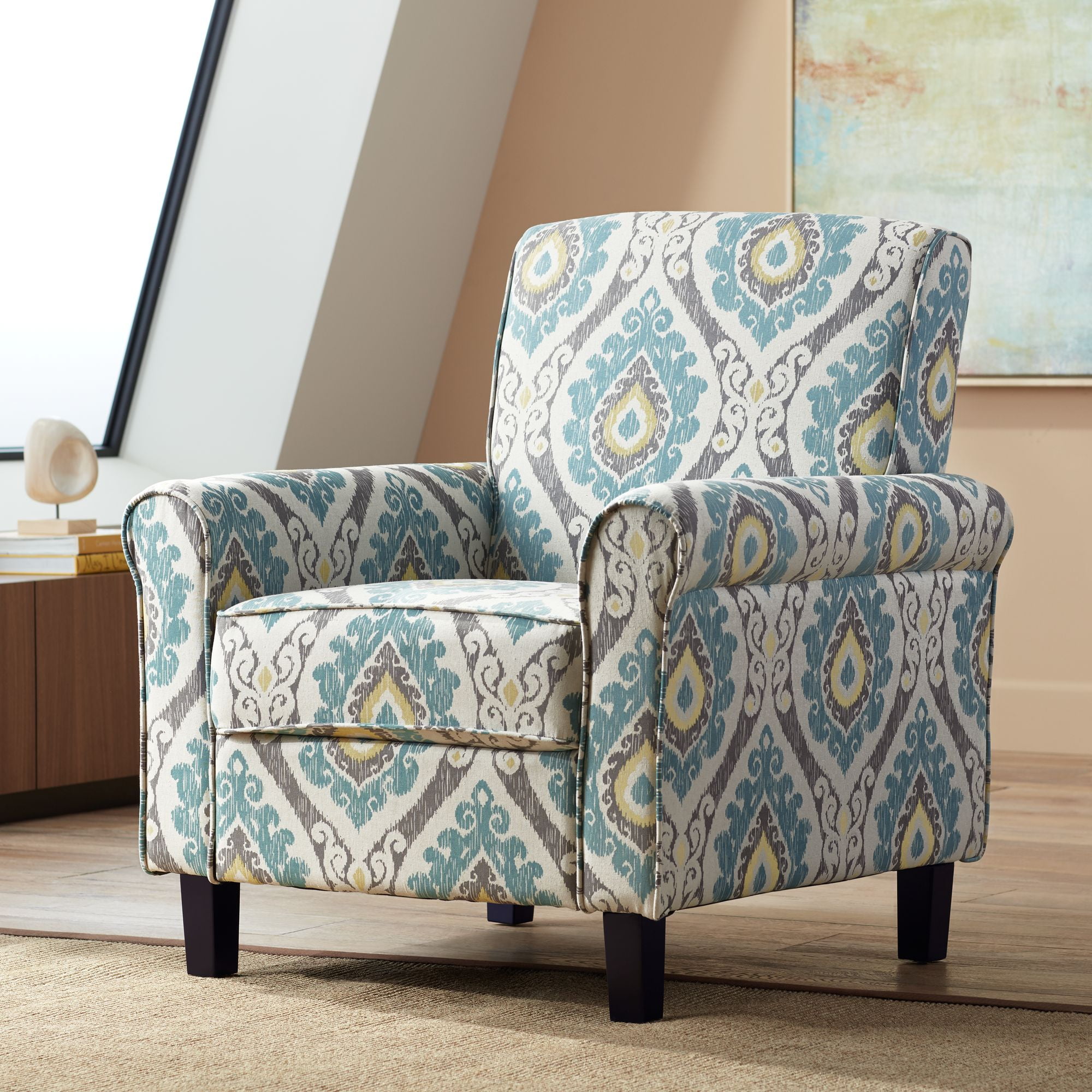 Color Ikat Print Fabric Accent Chair, Cool Multi Colored Accent Chairs