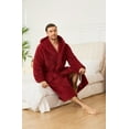 thumbnail image 4 of Vulcanodon Men Fleece Hooded Robe, Plush Lightweight Bathrobe Long Soft Warm House Coat with Pockets,(Burgundy,2XL-3XL), 4 of 5