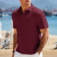 thumbnail image 6 of Gaukiv Men's Shirts Textured Knit Short Sleeve Collared Tops Summer Business Blouses Wine XL, 6 of 9