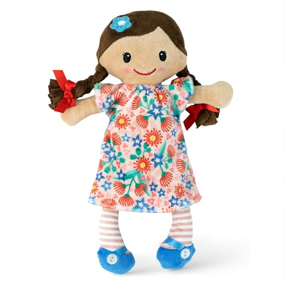 Tiger Tribe: Matilda Rag Doll - 10"/ 25cm - Brown Hair & Flower Dress, Soft Snuggly Velboa Fabric, Super Cuddly Ideal For Newborn, Babies & Toddlers