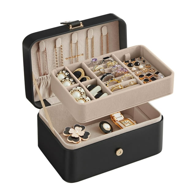 Caja organizadora de joyas SONGMICS Funda de viaje portátil de 2 capas