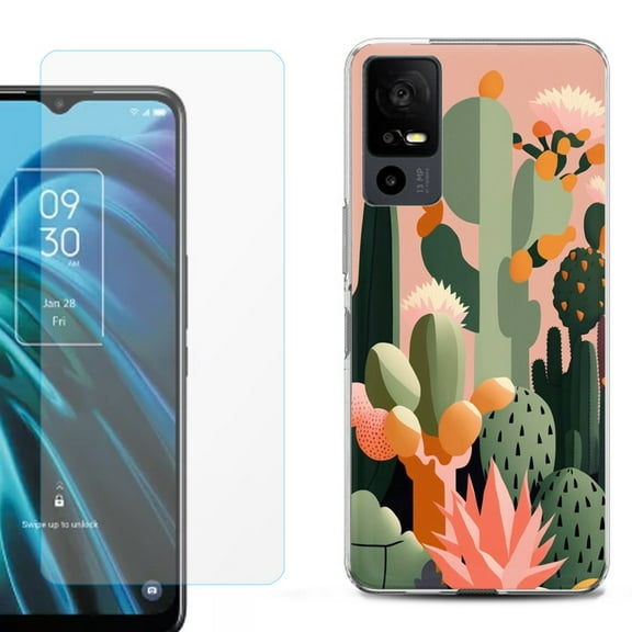 OneToughShield ® for TCL 40 XE 5G Shockproof Fashion Phone Case, with Tempered Glass Screen Protector - Cactus