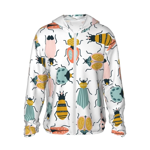 Fotbe Colorful Insects Chaqueta con Protección Solar UPF 50+ para Hombre y Mujer, Camisa con Capucha y Bolsillos-XX-Large