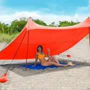 Family Beach Tent Sunshade, 10FT*10FT Canopy Sun Shelter with Carry Bag for Beach, Fishing, Backyard, Camping and Outdoors, Orange