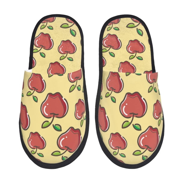 Fotbe Apple Pantuflas Peludas para Mujer con Estampado, Zapatillas de Peluche, Zapatos de Invierno para Casa, Uso Interior y Exterior-Medium