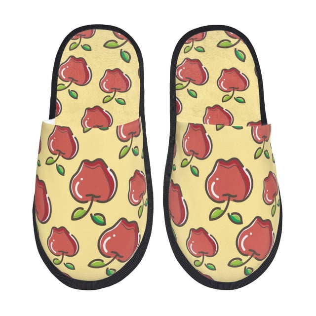 Fotbe Apple Pantuflas Peludas para Mujer con Estampado, Zapatillas de Peluche, Zapatos de Invierno para Casa, Uso Interior y Exterior-Medium