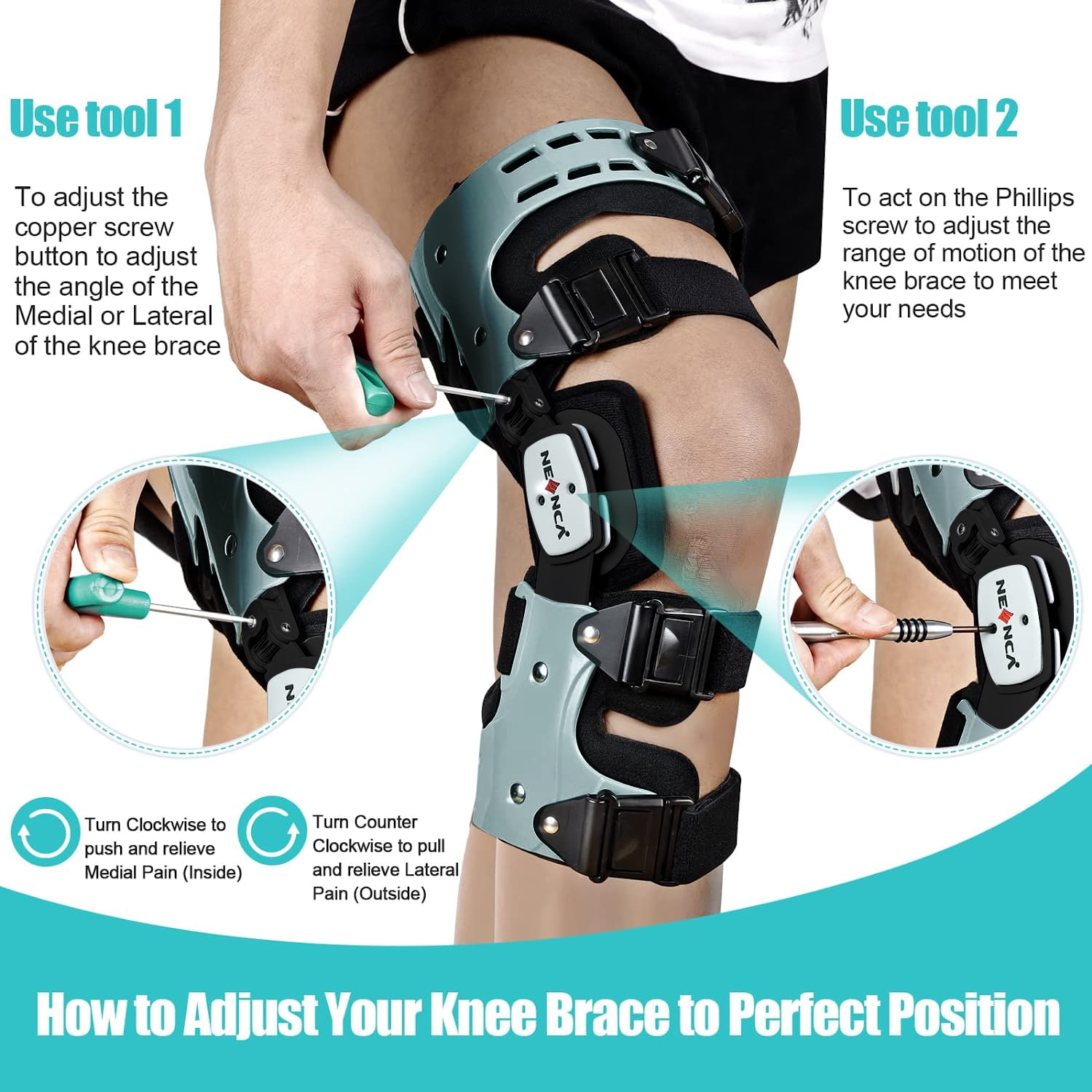 NEENCA Unloader Knee Brace - Lightweight, Low Profile OA Knee Brace for Arthritis Pain and Support - Premium Knee Support for Medial and Lateral Knee Pain (Right)