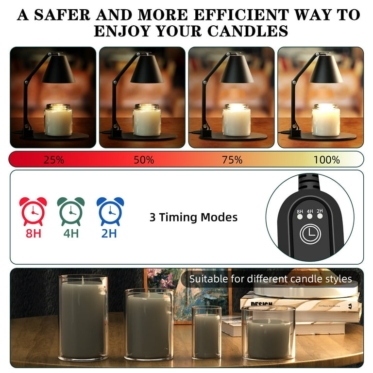Candle Warmer Lamp With Timer & Adjustable Height | Electric Flameless Warmer With 2 Bulbs For Jar Candles