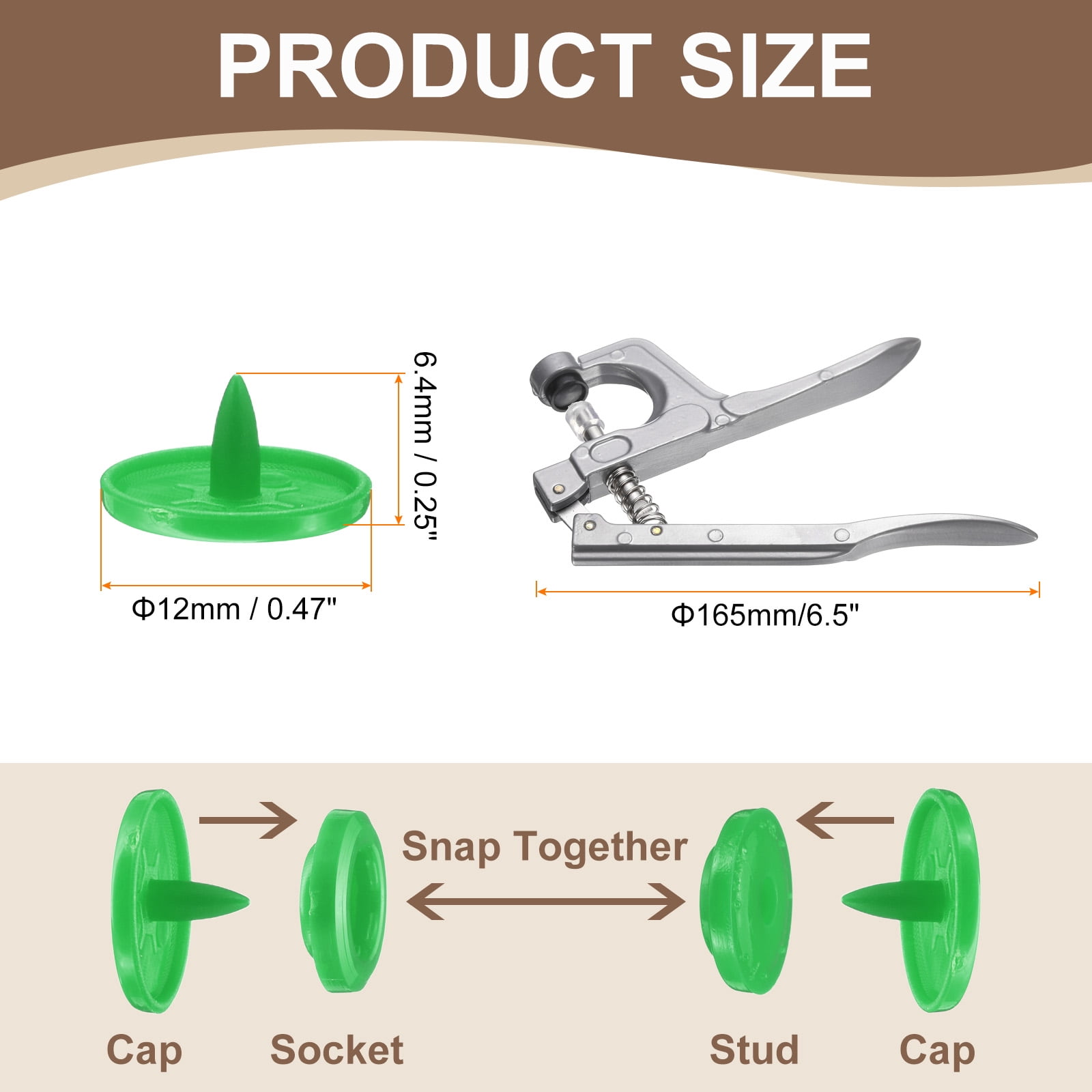 Uxcell Plastic Snaps Fasteners with Snap Pliers, 150 Set T5 Round Resin No-Sew Button Snap Fasteners Kit Green