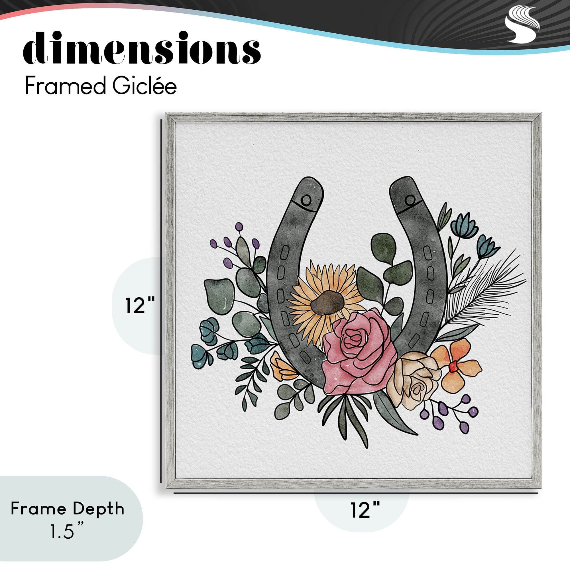 Stupell Industries Boho Floral Horseshoe Gray Framed Giclee Art, design by Alisha Kiara Design