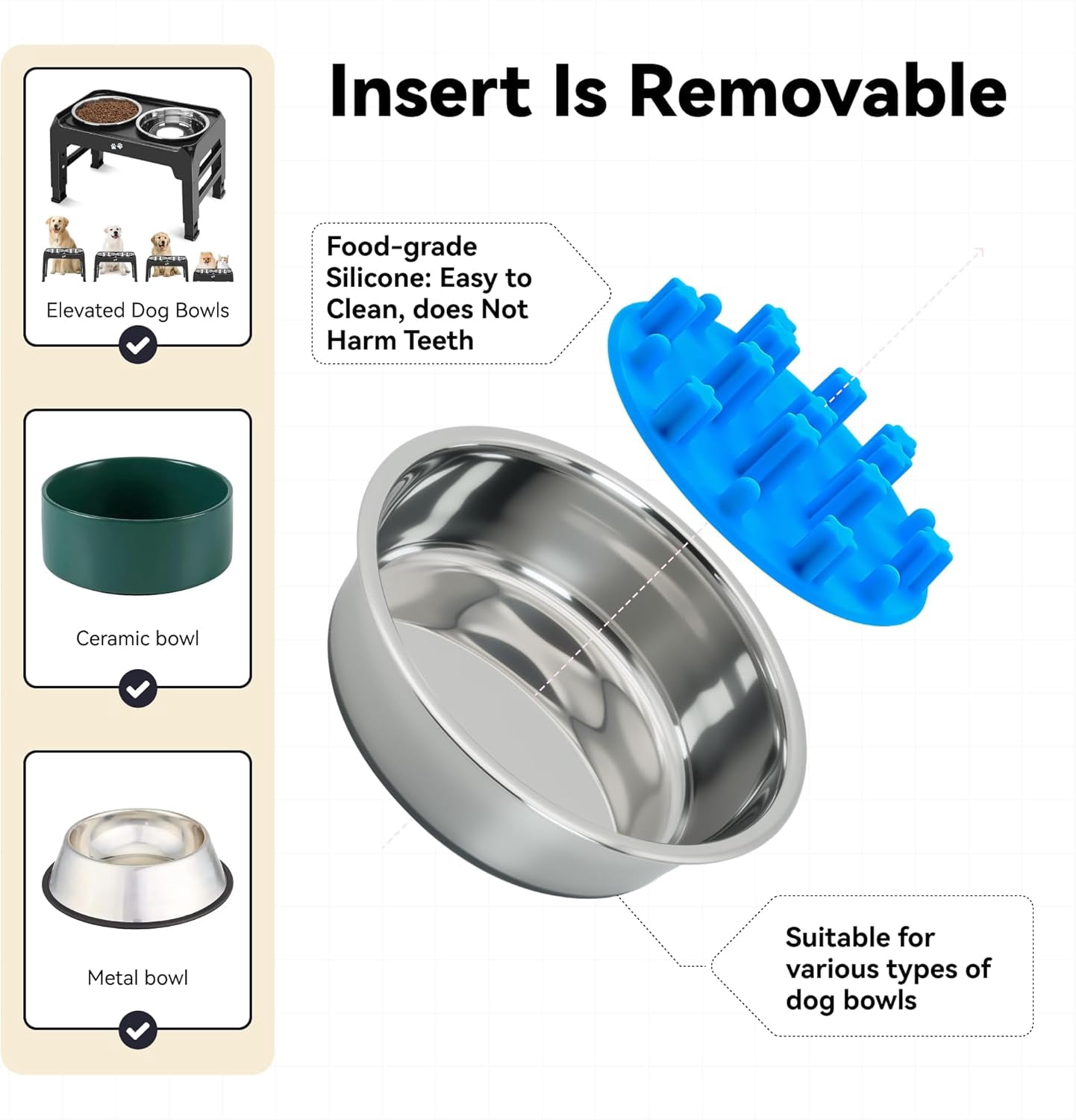 Anti-Choking Silicone Slow Feeder Insert for Cat & Dog Bowls, Suction Cups, Fits Most Bowls, Ideal for Puppies & Small Breeds (Grey)
