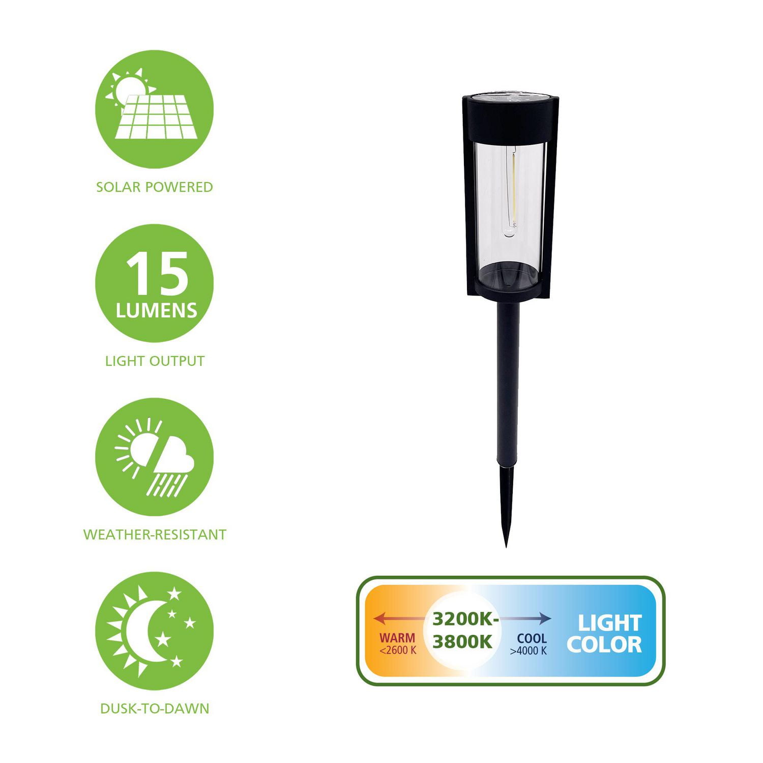 Better Homes & Gardens Bollard Solar 15 Lumen Pathway Light, (4-Pack)