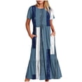 thumbnail image 1 of FAIWAD Robe à Manches Courtes pour Femme Grande Taille, à Blocs de Couleur, Robe d'Été Décontractée, Fluide, Coupe Trapèze, avec Poches, 1 of 4