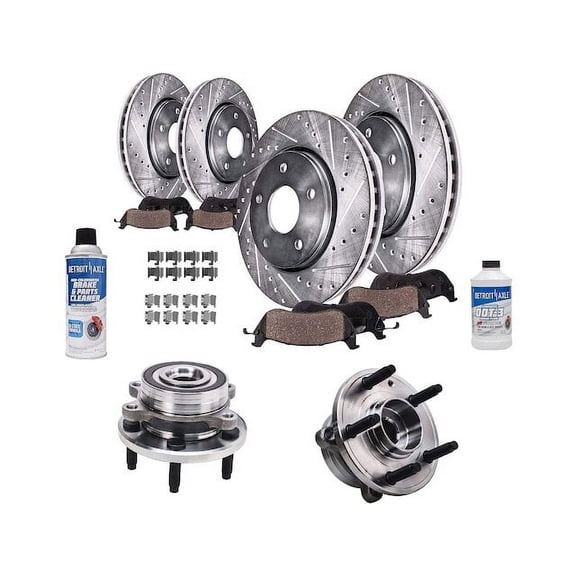 Front and Rear Brake Pad and Rotor and Wheel Hub Kit - Compatible with 2013 - 2017 Ford Taurus SHO 2014 2015 2016