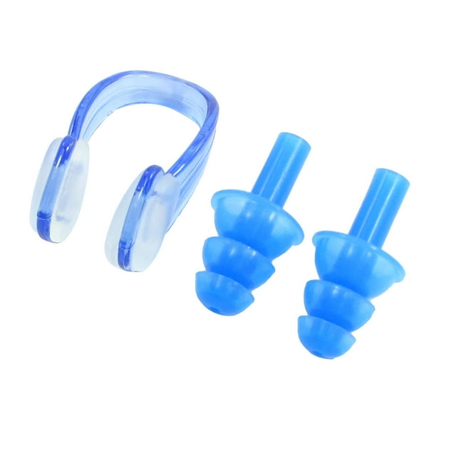 Blue Swimming Earplugs Nose Clip w Clear Plastic Box