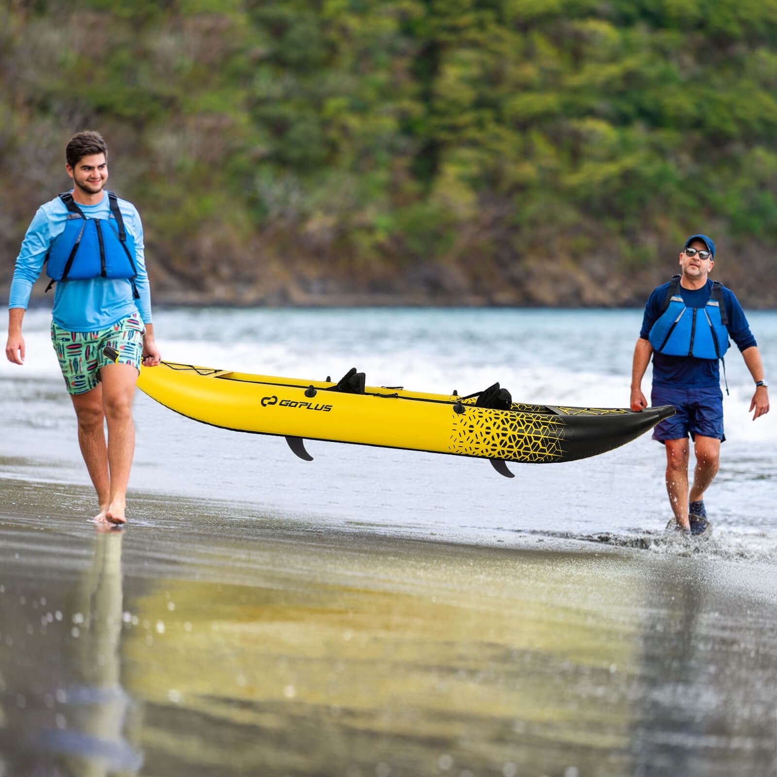 Infans Inflatable Kayak Set Portable 2-person Kayak with Aluminium Oars EVA Padded Seat