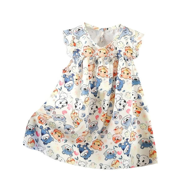 Odeerbi Niñas Verano Algodón Vestido Tanque Floral Volantes Vestido Sol Sin Mangas Transpirable Vestido Princesa