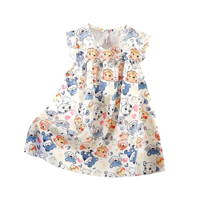 Odeerbi Niñas Verano Algodón Vestido Tanque Floral Volantes Vestido Sol Sin Mangas Transpirable Vestido Princesa