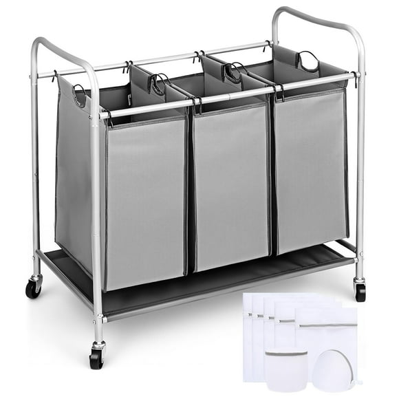 Cesto Ropa Sucia 3 Divisiones con Compartimiento y Bolsas Extraíbles,Ropa Sucia Organizador con Rueda de Bloqueo,Mover Cesto de Ropa Sucia Elegante,para Lavadero,Dormitorio,Baño(Gris,3 Bolsas)