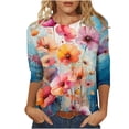 thumbnail image 1 of Wanfds Multicolor Ladies 2024 Tops And Blouses Clearance Sale Round Neck Three-Quarter Sleeve Top XXL, 1 of 5