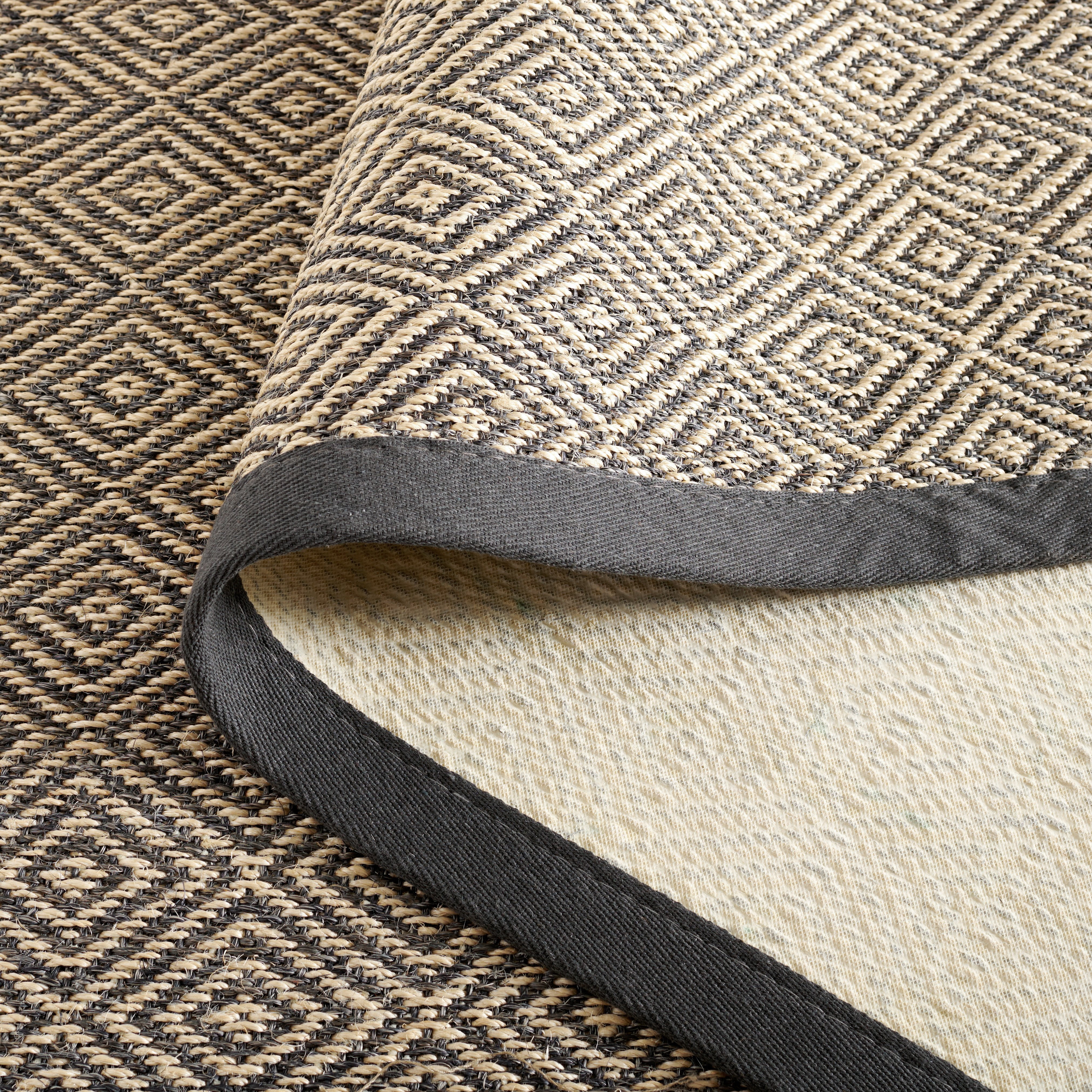 Safavieh Martha Stewart Natural Fiber Cyan Bordered Area Rug, Natural/Dark Gray, 6' x 6' Round