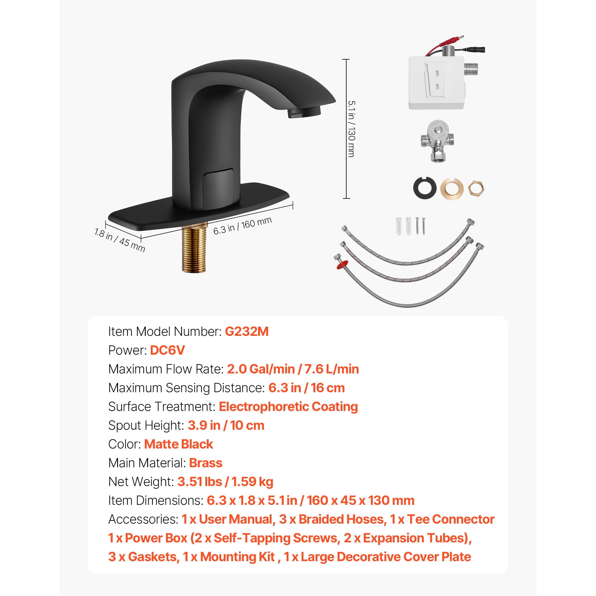 KFFKFF Touchless Bathroom Sink Faucet with Motion Sensor, Automatic Restroom Faucet with Cover Plate, Battery Powered, Adjustable Temperature for 9/16 in Pipe, Commercial Lavatory, Matte Black